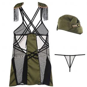 Femmes Hôtesse De L¿Air Pilote Cosplay Lingerie Uniforme Voir À Travers Mesh Mini Robe Avec Capitaine Chapeau G-String Boîte De Nuit Sous-Vêtements Vêtements De Nuit - Neuf