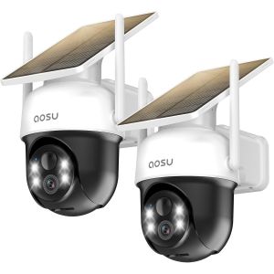 2 Paquets 2K Camera Surveillance Wifi Exterieure Sans Fil Camera Solaire Wifi Exterieur, 3Mp 360°Panoramique Ptz, Vision Vocturne, Alarme Lumineuse Et Sonore, Audio Bidirectionnel - Neuf