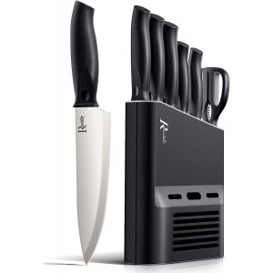 Eryi-Set Couteaux De Cuisine Professionnel Avec Bloc Couteaux, Ensemble 6 Pièces Couteaux Noirs, Anti-Eraflure, Anti-Erosion, Acier Inoxydable À Haute Résistance - Neuf