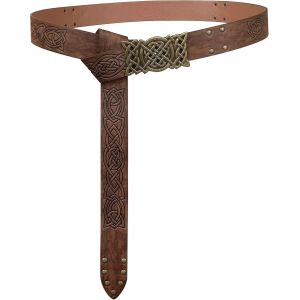 Cauc-Ceinture Viking &Agrave; Boucle Gaufr&eacute;e, Ceinture De Chevalier Nordique En Similicuir, Ceinture De Guerrier M&eacute;di&eacute;val R&eacute;tro Pour Jdr Gn Cosplay Halloween - Neuf