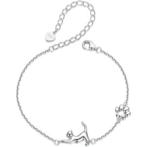Eryi-Bracelet Chien Chat Pour Femme En Argent 925 Bracelet Teckel Mignon Avec Impression De Patte De Chien Ajustable Pour Les Amoureux Des Animaux - Neuf