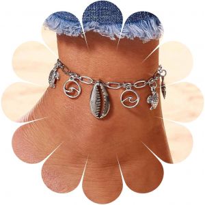 Kal-Bracelet De Cheville Bohème En Coquillage Argenté Bracelet De Cheville En Coquillage Punk Bracelet De Cheville En Coquillage Vague D'eau Bijoux De Cheville En Chaîne Pour Les Femmes Et - Neuf