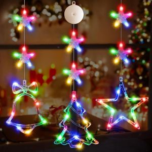 Kal-[Lot De 3 Lumières De Noël Avec Minuteur - Alimentées Par Piles - À Suspendre - Multicolore - En Forme D'étoile - Pour Sapin De Noël, Fenêtre, Cheminée, Décoration D'intérieur - Neuf