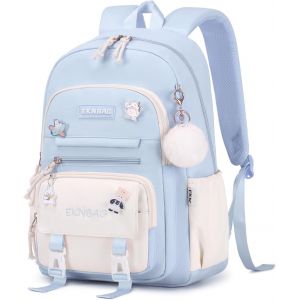 CHECARZHN--NO1-Cartable Fille Primaire, 20 Litres Sac A Dos College Fille Cartable Kawaii Avec Pendentif, Léger Sac Ecole Fille Primaire En Nylon Pour Enfants De 7 À 14 Ans, Bleu - Neuf