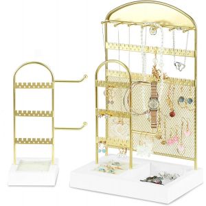 Nbgcm-Porte Bijoux, Support À Bijoux Bois Et Étaux, Presentoir Bijoux Bracelet, Porte Collier Femme, Presentoir Boucle D'oreille, Rangement Bijoux Porte Pour Cadeau D'anniversaire (Doré) - Neuf