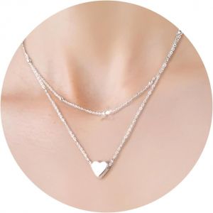 Colliers Femme Argent, Collier Pendentif Pour Femmes, Double Collier Femme Colier, Longueur Ajustable Collier Femme, Cadeau Pour Anniversaire,No&euml;l,F&ecirc;te Des M&egrave;res,Saint Valentin - Neuf