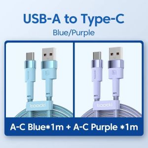 Toocki-Lot De 2 C&acirc;bles Usb De Type C Pour Xiaomi 12t Pro Realme Redmi Note 12 Pro, Casque F3, Charge Rapide, Fil De Donn&eacute;es, 3a.Blue And Purpe. - Neuf
