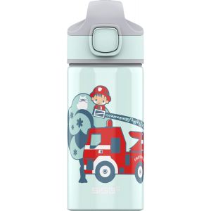 Tzf-- Gourde Enfant Avec Paille En Aluminium - Miracle Fireman - &Eacute;tanche - Poids Plume - Sans Bpa - Certifi&eacute;e Neutre En Co2 - &Eacute;cole & Sport - Bleu Clair Motif Pompier - 0,4l - Neuf