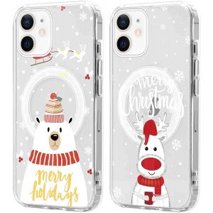 SJZG-2 Pi&egrave;ces No&euml;l Coque Magn&eacute;tique Pour Iphone 12 Mini 5,4'', Etui En Motif Dessin Cadeau De No&euml;l Compatible Avec Magsafe, Housse Christmas Silicone Tpu Bumper Cover Pour Iphone 12 Mini, No&euml;l 04 - Neuf