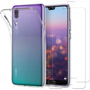 LORANKA-Etui pour t&eacute;l&eacute;phone portable ILieber Huawei P20 + verre tremp&eacute;, [1 &eacute;tui + 2 verres tremp&eacute;s] Etui de protection Etui pour t&eacute;l&eacute;phone portable TPU Etui en silicone Film de protection - Neuf