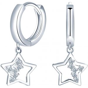 Kal-Petite Cr&eacute;oles Argent 925 Pendantes &Eacute;toile Boucles D'oreilles Pour Les Femmes Et Filles, Cr&eacute;oles Pendantes &Eacute;toile Hypoallerg&eacute;nique, Cadeau Anniversaire Boucles D'oreilles Bijoux - Neuf