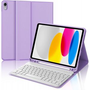 Coque Clavier pour iPad A16 11e G&eacute;n&eacute;ration 2025/10e G&eacute;n&eacute;ration 2022,AZERTY Fran&ccedil;ais Housse Clavier Bluetooth Magn&eacute;tique D&eacute;tachable avec Porte Crayon pour iPad 10/11eme G&eacute;n 10.9/11 Pouces-Violet Clair - Neuf