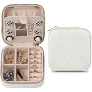 Trahoo-Boite Bijoux Voyage, Bo&icirc;te &Agrave; Bijoux Pour Femmes, Petit Boite Bijoux, Boite Rangement Bijoux Velours, Boite &Agrave; Bijoux Cadeau Pour Femme, Fille, M&egrave;re, Enfants, Grand-M&egrave;re (Beige) - Neuf