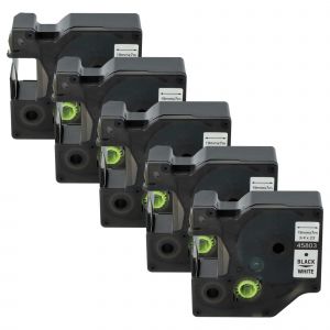 vhbw 5x Rubans remplacement pour Dymo 45803, D1, S0720830 pour imprimante d'&eacute;tiquettes 7m x 19mm Noir sur Blanc, plastique - Neuf