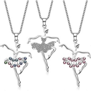 3 Pièces Jeune Fille Collier Ballerine Pendentif Collier Ballet Danse Classique Collier En Cristal Collier Breloques Bijoux Cadeaux Pour Fête D¿Anniversaire Et Goodie Bag - Neuf