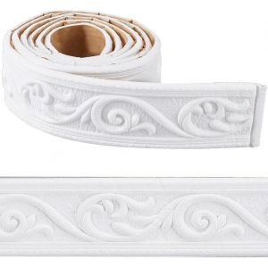 KALANKA-88 x 2 pouces Moulures de couronne autocollantes en mousse flexible Décoration murale adhésive blanche Bordure de papier peint autocollante en mousse 3D Bande de bordure en mousse adhésive - Neuf