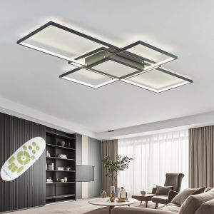 LIUX-Plafonnier Led Dimmable,96W 5400Lm Lampe De Plafond Moderne Avec Télécommande,3000K-6500K,Plafonnier Led Salon Rectangulaire Design Luminaire Pour Salon (Noir,100X 65X 9Cm) - Neuf