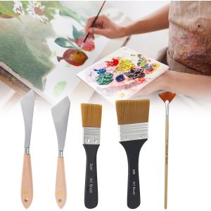 KALANKA-Pinceaux &agrave; Peinture Plats 5 Pi&egrave;ces &agrave; Peindre Pinceau &eacute;ventail,2 Couteaux &agrave; Palette d'artiste en Acier Inoxydable, Pinceaux Acryliques Paysage pour Toile de 5,2 et 2,7cm Pointe Plate Pinceau A - Neuf