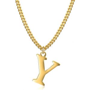Kal-Collier Initial Plaqué Or 14 Carats - Collier Pendentif Lettre Chaîne Cubaine En Or Pour Hommes Et Femmes Collier Pendentif Lettre En Or Exquis - Neuf