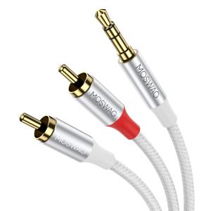 Câble RCA, Jack Audio Stéréo Cordon Jack 3.5mm Mâle vers 2 RCA Mâle Tissage en Nylon Compatible avec Smartphone, PC, Autoradio, Home Cinéma, Amplificateur, Chaîne HiFi, TV etc (5M) - Neuf