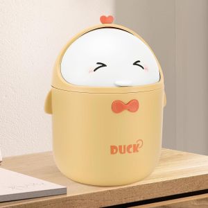 KALANKA-Mini Poubelle De Bureau Avec Couvercle, Poubelle de Style Dessin Animé Mignon Portable, Petite Poubelle de Table, pour Chambre, Salle de Bain, Salon, Cuisine 19×12cm (Jaune) - Neuf