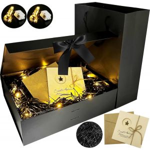 Trahoo-Coffret Cadeau,Boîte + Sac + Ruban + Lumières,Bowknot Boite Cadeau,Boite Cadeau,Boîte-Cadeau De Luxe,Boite Papier Avec Ruban,Pour Réception De Mariage, Anniversaire, Noël.,Valentin, Pâques, Ha - Neuf