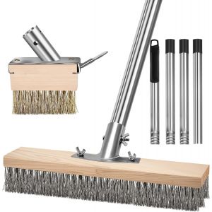 NouvelHorizonstore-Balai M&eacute;tallique Robuste avec Manche Amovible(165cm), Brosse en M&eacute;tal Rigides pour Enlever Les Mauvaises Herbes, Mousse et Taches Tenaces, Balai &agrave; R&eacute;curer pour Patio, Terrasse et J - Neuf
