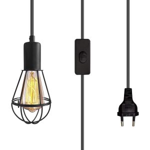 Kal-Lustre Corde Rétro Avec Prise, Kit Suspension Luminaire Industrielle, Lampe Suspendue Cuisine Avec Abat-Jour En Métal, Douille E27 Avec Interrupteur Et 6m Cable, Diy Lampe Pour Salon Chambre Bar - Neuf
