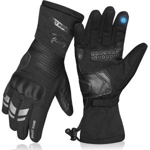 Letnerny-Gants De Moto Pour Hommes Femmes Gants De Moto D'hiver Imperméables,Coupe-Vent, Thermiques, Écran Tactile, Motard À Doigts Entiers,Antidérapants,Antichocs - Neuf
