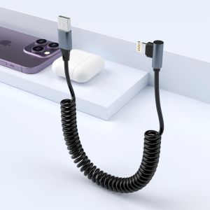 CLOUDDS-Câble Lightning Spirale Pour Apple Carplay,Câble De Données Iphone À 90 Degrés Pour Iphone/Pad/Pod,[Certifié Apple Mfi] Cable Iphone Court Rétractable Pour Iphone Pour Voiture - Neuf
