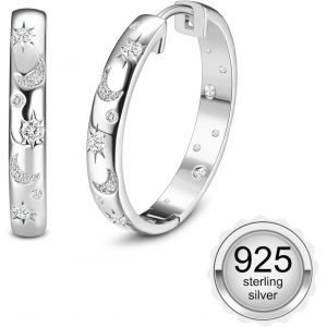 Kal-Boucles D'oreilles Femme Argent 925 Aiguilles D'oreille Hypoallerg&eacute;nique Creoles Argent Femme &Eacute;toile De Lune Mignon Creoles Zircone Cubique Cerceau Boucles D'oreilles Pour Femmes Girls - Neuf
