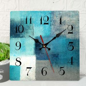 ChenQuanSarl-Horloge Murale En Bois Silencieuse Sans Tic-Tac, Vert, Bleu, Gris, Bleu Sarcelle, Peinture Abstraite Gr , Carrée, Rustique, Horloges Murales Côtières Décoratives Pour La Maison, La - Neuf