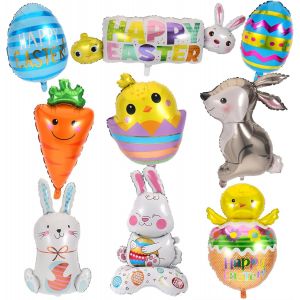 9 Pi&egrave;ces Ballon Paques,Ballons De P&acirc;ques Gros Aluminium Ballon Lapin De Paques Deco Helium Ballon Carotte Oeufs De Paques Decoration Deco Paques Ext&eacute;rieur Accessoires - Neuf