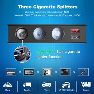 Qc 3.0 Allume Cigare Usb 180w,Chargeur De Voiture Avec Interrupteur Ind&eacute;pendant,3 Prise Allume Cigare Splitter,4 Ports Usb Rapides,Adaptateur Allume Cigare &Agrave; Charge Rapide Pour Iphone Ipad Gps - Neuf