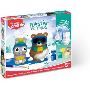 SANSH-Creativ - Plaster Friends Winter - Kit Complet de Création de 2 Figurines en Plâtre Lapin et Ours - Facile à Réaliser - Activité Manuelle et Artistique Dès 5 Ans - Neuf