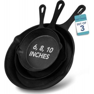 Subzonal-Lot De 3 Po&ecirc;les En Fonte &iquest; Po&ecirc;les &Agrave; Frire Antiadh&eacute;sives Pr&eacute;-Enduites (15,2 Cm, 20,3 Cm, 25,4 Cm) &iquest; Passe Au Four &Agrave; Induction Pour Tous Les Types De Plaques, Grill, Cuisini&egrave;re - Neuf
