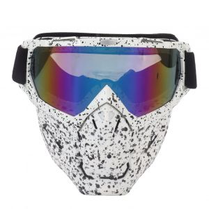 Masque De Protection Tete De Mort En Eponge Pc, Amovible Et Reglable, Pour Moto, Randonnee, Tout-Terrain, Points Noirs, Monture Blanche, Verres Colores - Neuf