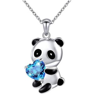 Kal-Cristal Panda Collier Ras Du Cou Argent Panda Coeur Bleu Cristal Collier Panda Ours Pendentif Collier Chaîne Coeur Amour Collier Mignon Animal Collier Bijoux Cadeau Pour Femmes Filles - Neuf