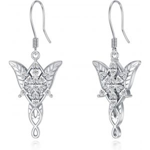 Chenquansarl-Arwens Boucles D'oreilles Étoile Du Soir En Argent 925 Boucles D'oreilles Pendantes Hobbit Bijoux Cadeaux Pour Femmes Hommes, /, Argent Sterling, Zircone Cubique - Neuf