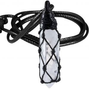 Kal-Pendentif Cristal Hexagonal Chaîne Pendentif, Reiki Chakra Pierre Pendule Bijoux Avec Corde Cire Réglable Pour Les Hommes Et Les Femmes, Cristal De Roche - Neuf