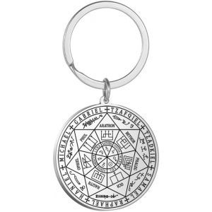 Kal-Acier Inoxydable Archange Metatron Porte-Cl&eacute;s G&eacute;om&eacute;trie Sacr&eacute;e Pendentif Sceaux D'archange Ange Bijoux Pour Femmes Filles - Neuf