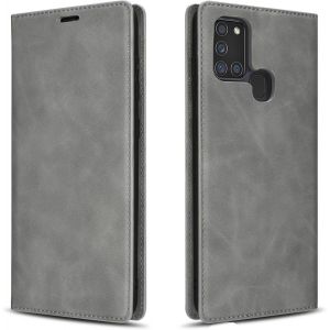 SJZG-Coque Pour Samsung Galaxy A21S,En Cuir Synth&eacute;tique De Qualit&eacute; Sup&eacute;rieure,Coque Portefeuille &Agrave; Rabat Pour Samsung Galaxy A21S,Gris - Neuf