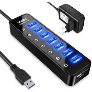 Hub Usb 3.0 7 Ports Multi Port Usb Aliment&eacute; Avec Interrupteur Ind&eacute;pendant Et 5V/4A 20W Adaptateur Alimentation[Z497] - Neuf