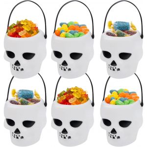 Cauc-6pcs Mini Seau &Agrave; Bonbons Halloween, Seau &Agrave; Bonbons Halloween, Seau &Agrave; Bonbons T&ecirc;te De Mort, Bocal &Agrave; Bonbons Avec Poign&eacute;e Trick Or Treat Bag, Chaudron De Bonbons Seau &Agrave; Bonbons, Pour La F&ecirc;te D'hal - Neuf