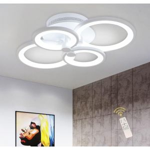 Subzonal-Plafonnier Moderne En M&eacute;tal Acrylique Led Encastr&eacute; Plafonnier Dimmable Luminaires 56w Led Lustre Luminaire Pour Salon Cuisine Chambre &Agrave; Manger 4 Anneaux - Neuf