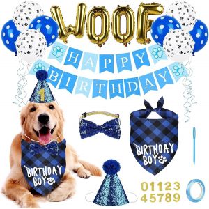 Fournitures De Fête D'anniversaire Pour Chien,Bandana,Banderole De Ballons Woof « Happy Birthday »,Fournitures De Fête D'anniversaire Pour Chien,Chiot,Chat,Décorations De Fête D'anniversaire - Neuf