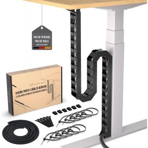 JEXNOVASHOP-Flexible Chemin de Cable - Cable Management Bureau - Organisateur Cable Bureau - Colonne vertebrale Cable Management - Range Cable sous Bureau (Noir) - Neuf