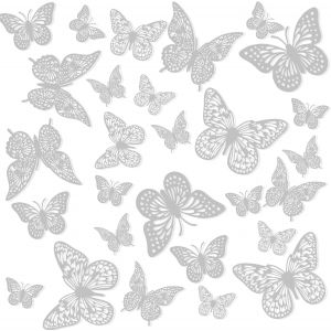 ERYI-Papillon,Papillon Decoration,Decoration Chambre Fille,Stickers Porte,Décoration Chambre,Sticker Mural,Stickers Papillon,Autocollant Papillon,3D Muraux Papillons Papiers Décoration,Argent(72 Pièc - Neuf