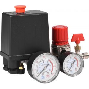 Pressostat Compresseur D'air, 90-120PSI Compresseur D'air Commutateur De Vanne De Pression, Régulateur De Pression De Compresseur à Air Valve à Contrôle Avec Manomètres Pour Réduction Rapide Pression - Neuf