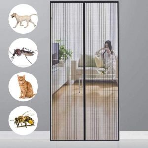 Moustiquaire magnétique pour Porte moustiquaire de Porte avec Bande Velcro Fermeture Automatique Fixation adhésive sans perçage Idéal pour Porte de Balcon, Salon, Noir, 90x210cm - Neuf